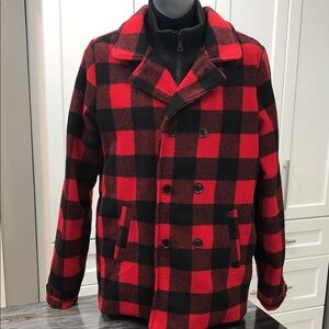 Buffalo Check Double-Breasted Peacoat Jacket – Red/Black – Size XL (16/18 Youth)